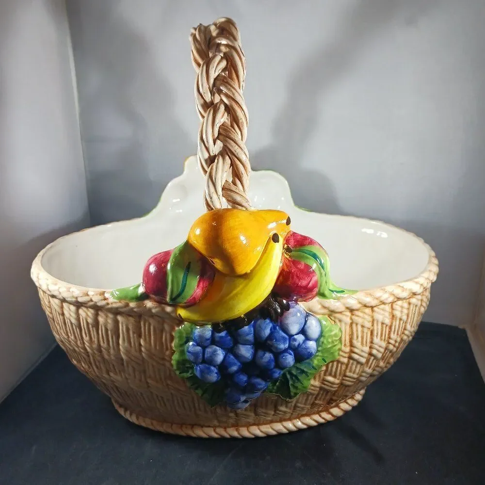 Vintage Italian Bassano Porcelain Fruit Basket Mojalica Style MCM